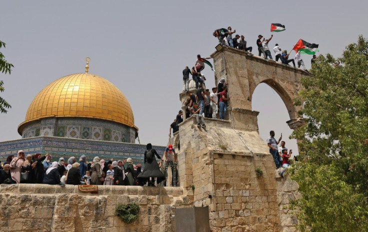 Palestinian Muslim worshippers gather in Jerusalem's Al-Aqsa mosque compound, the third holiest site of Islam, on May 21