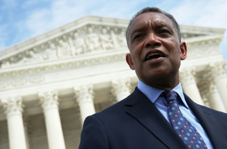 Washington, DC Attorney General Karl Racine speaks after a news conference in 2019 in which state officials announced an antitrust suit against Google