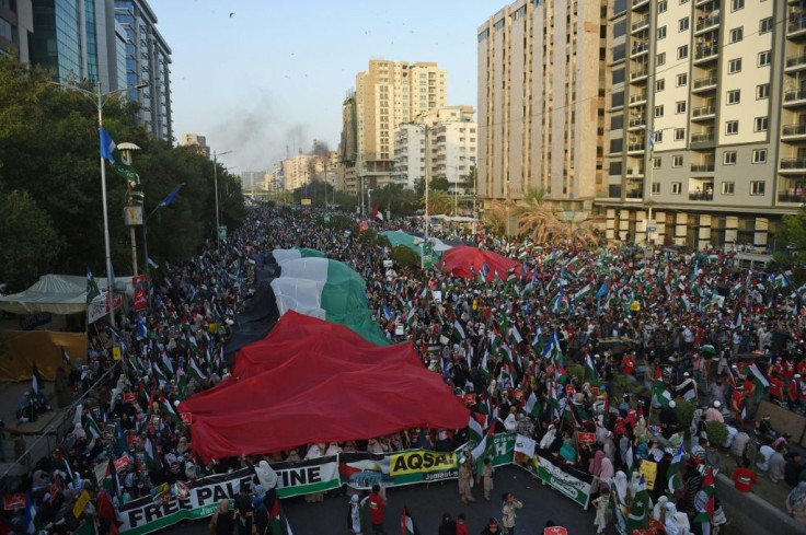 In Pakistan, supporters of the the Jamaat-e-Islami political party held Palestinian flags during a protest May 23