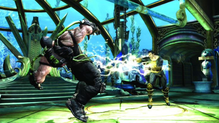 Bane and Black Adam fighting in Aquaman's throne room in Injustice