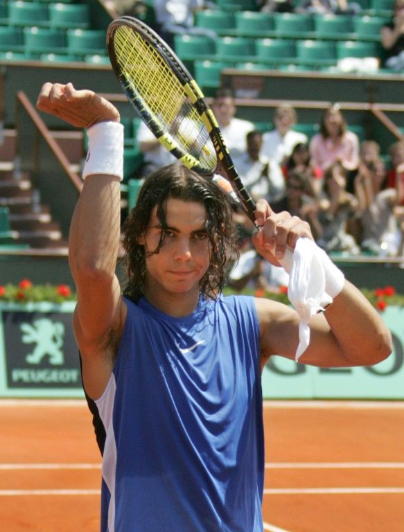 New kid on the block: Rafael Nadal celebrates victory in his first ever match against Novak Djokovic at the 2006 French Open quarter-finals