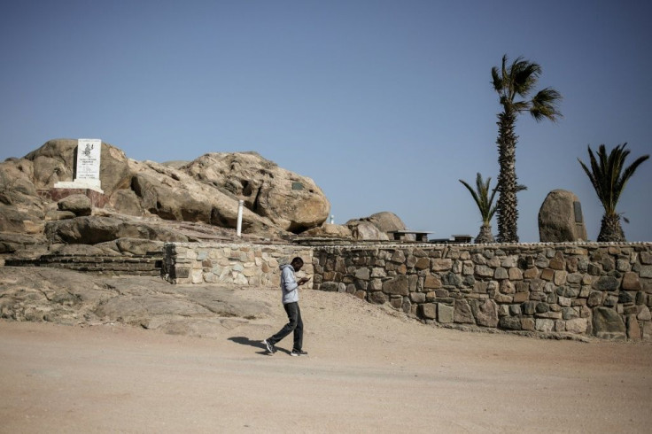 A monument to Germany's colonial- era victims at the site of a former concentration camp at Shark Island, off the town of Luederitz