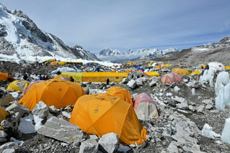 Expedition tents at Everest base camp. Dozens of suspected Covid cases have been flown out of the area but authorities in Nepal have yet to acknowledge a single case at the mountain