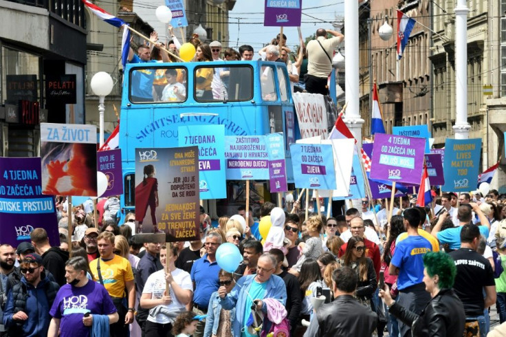 Anti-abortion protesters march through Croatia's capital Zagreb