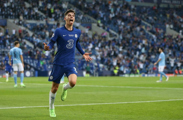 Kai Havertz runs away in celebration after scoring Chelsea's winner in the Champions League final