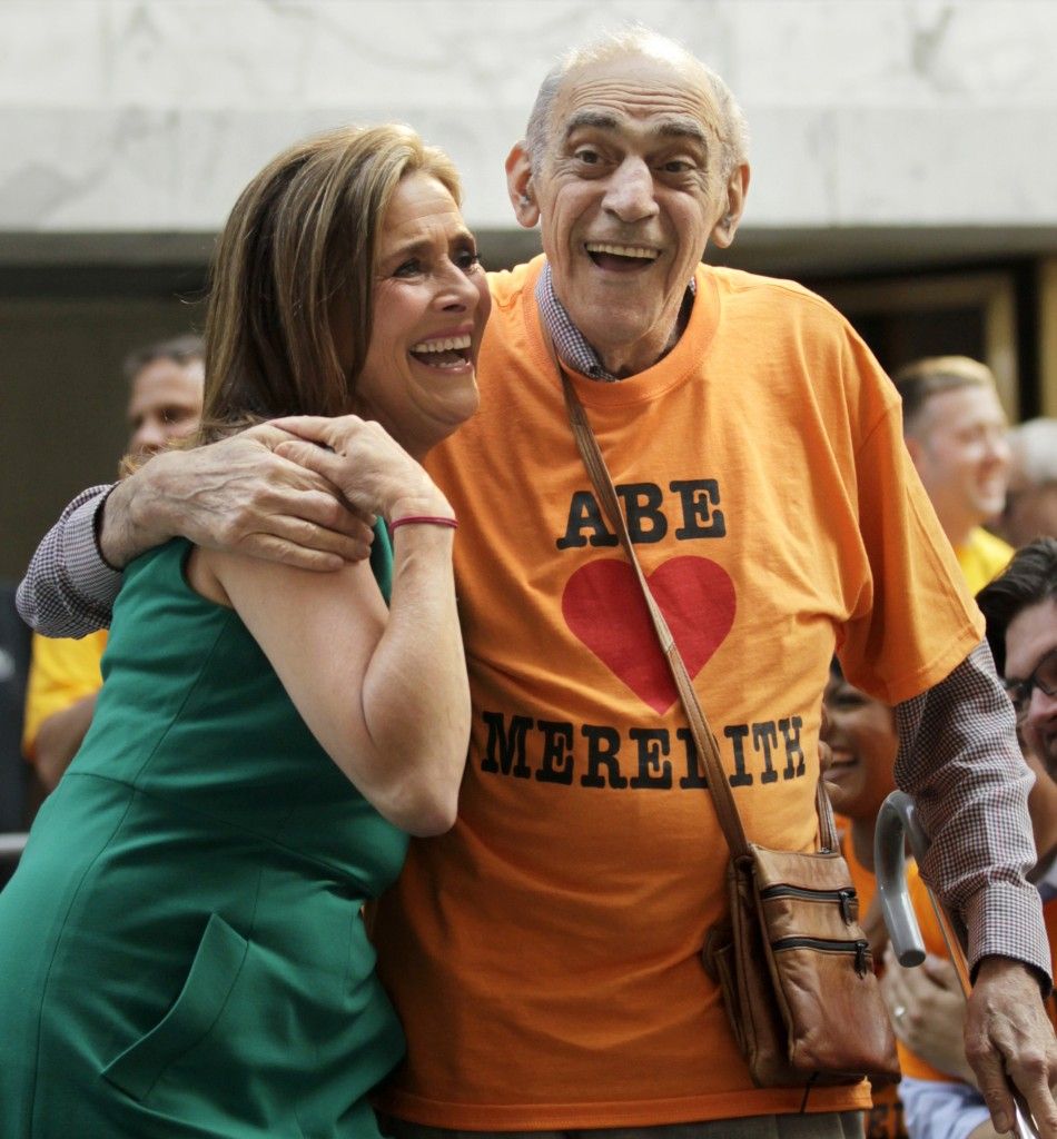 Today039 show host Meredith Vieira embraces guest Abe Vigoda during her final show in New York, June 8, 2011. Vieira is leaving NBC039s 039Today039 show and will be replaced by the show039s news anchor Ann Curry starting June 9.