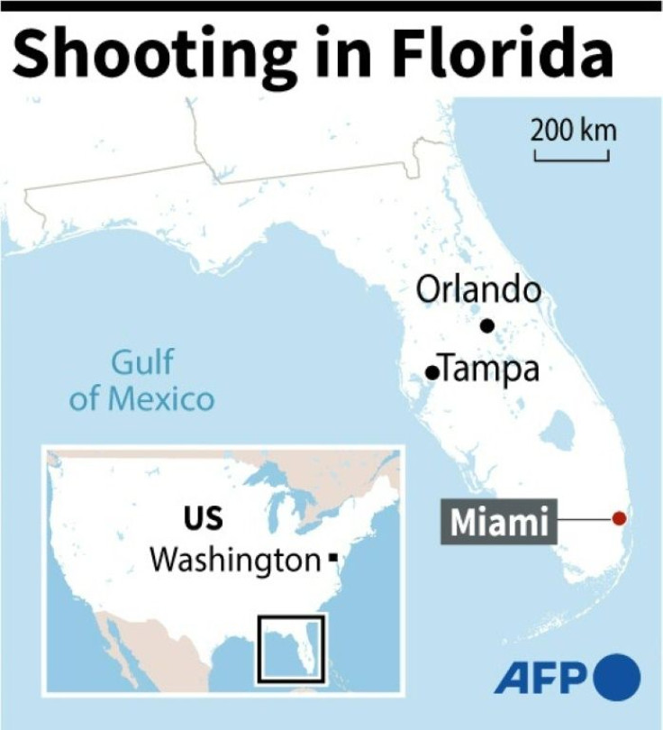Map of US state of Florida locating Miami where a shooting occurred outside a concert
