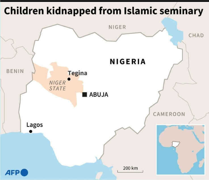 Map of Nigeria locating Tegina, where scores of children were kidnapped from a  Islamic seminary.