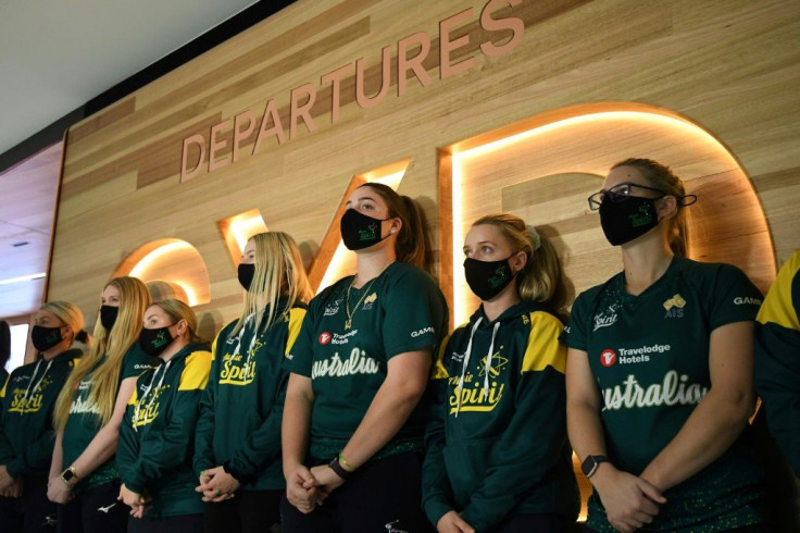 Australian softball players before their departure from Sydney for the Tokyo Olympics