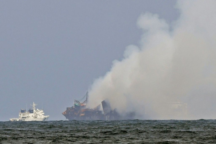 Smoke billows from the MV X-Press Pearl off the coast of Sri Lanka on Monday