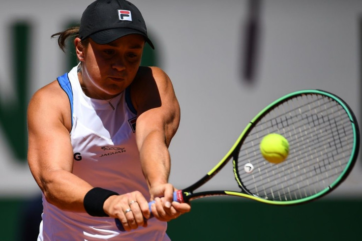 Power-packed: Australia's Ashleigh Barty returns the ball to Bernarda Pera