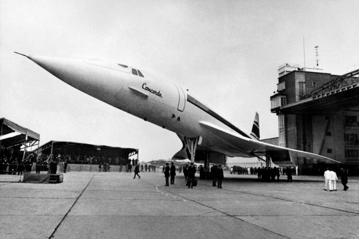 The prototype of French-British supersonic jet-liner Concorde is rolled out from its Sud Aviation assembly hall in Toulouse on December 11, 1967