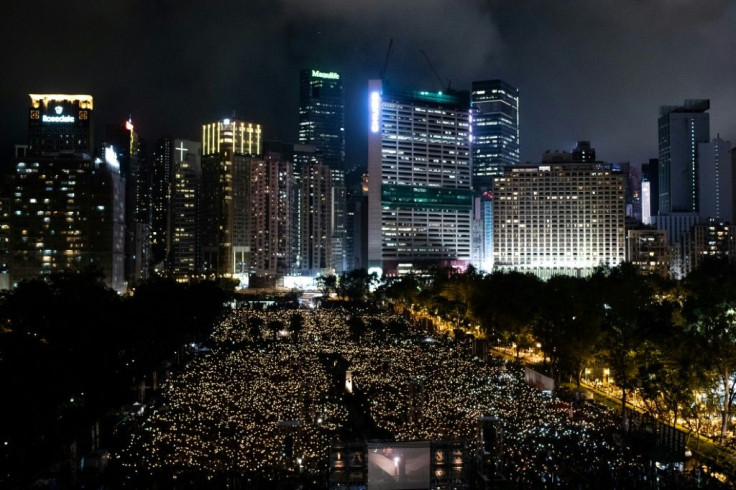 The traditional candlelight vigil in Hong Kong's Victoria Park to mark the anniversary of the Tiananmen crackdown, seen here in 2019, has been banned