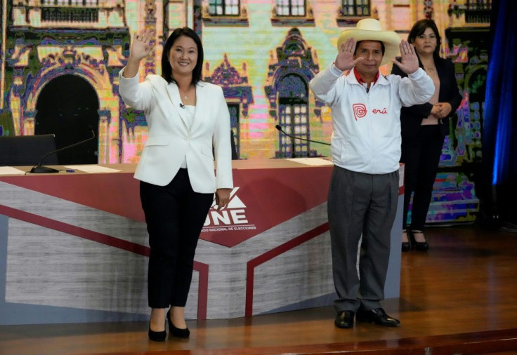 Peru's presidential candidates Keiko Fujimori (left) and Pedro Castillo took part in a debate on May 30, 2021