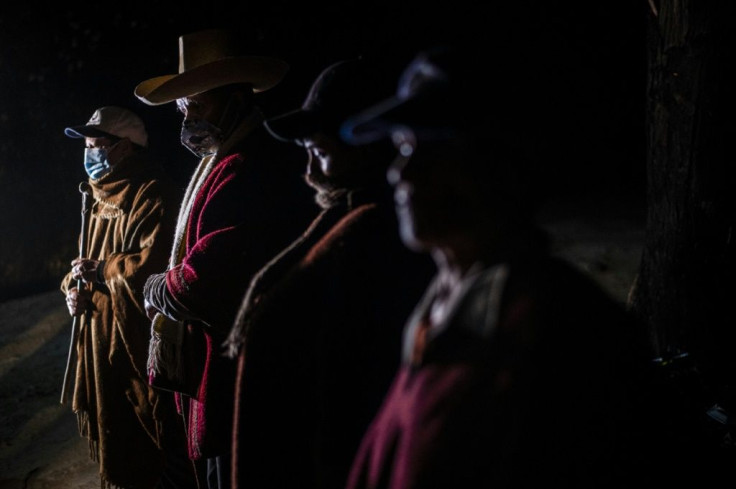Members of the self defence organisation "Rondas Campesinas" carry out their patrol at the Chota district in Cajamarca, north east of Peru, on June 2, 2021