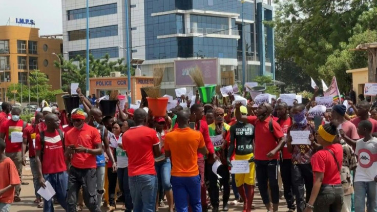IMAGES Supporters of the M5-RFP protest movement rally in Bamako to mark the anniversary of the first demonstration held on 5 June 2020, which led to the coup d'état against former president Ibrahim Boubacar Keïta a few weeks later.