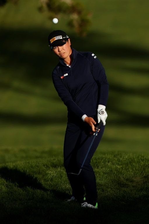 Yuka Saso of the Philippines chips on the 18th hole in the third round of the US Women's Open at Olympic Club