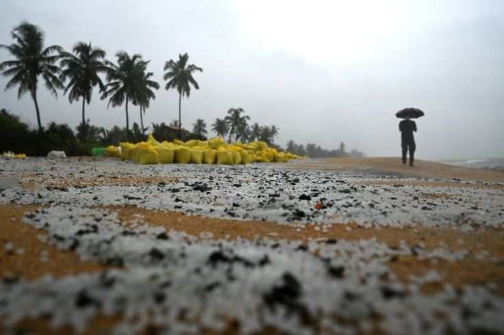 Tonnes of microplastic granules from the ship have swamped an 80-kilometre (50-mile) stretch of beach in Sri Lanka