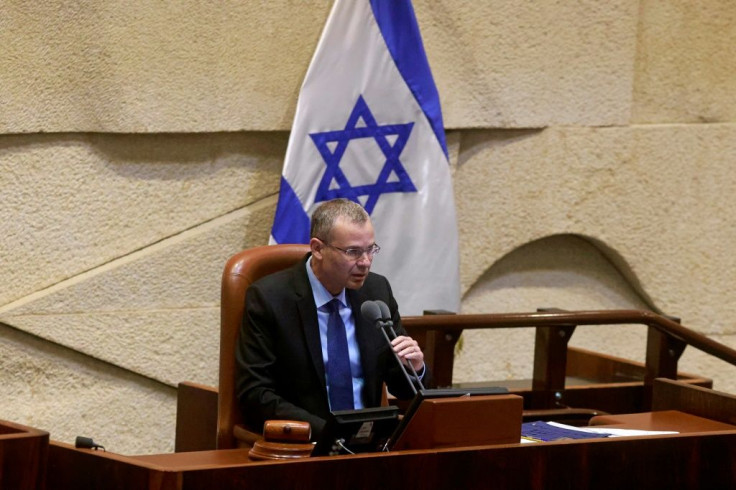 Yariv Levin, the speaker of Israel's parliament (the Knesset), gives a statement on the coalition deal