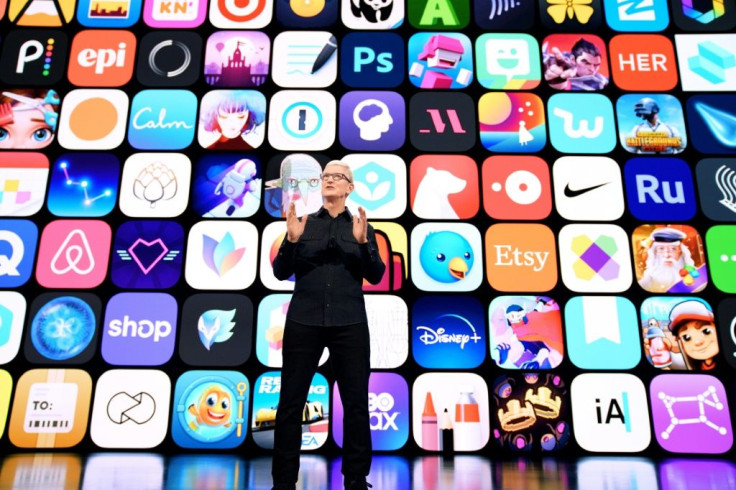 This handout image shows Apple CEO Tim Cook addressing the Worldwide Developer Conference on Monday where it unveiled updates to software platforms