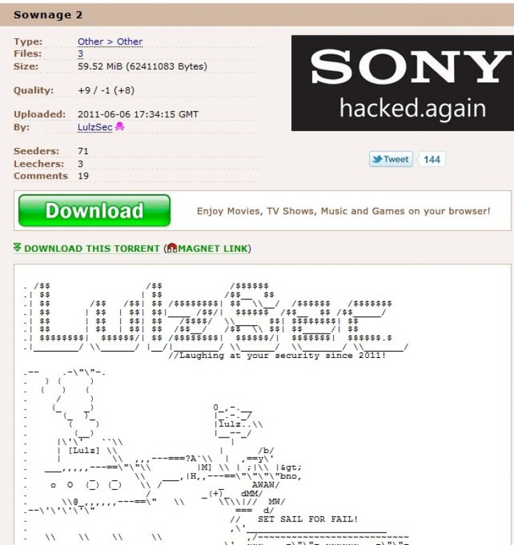 LulzSec receives thousands of dollars to continue attack on Sony.