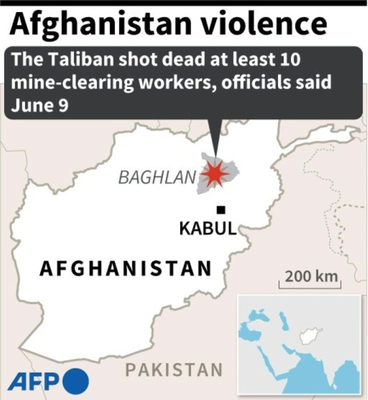 Map of Afghanistan locating Baghlan province whereh the Taliban shot dead at least 10 mine-clearing workers, an official said on Wednesday.