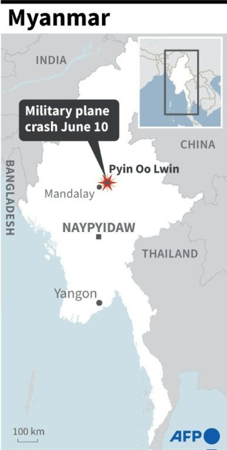 Map of Myanmar locating the town of Pyin Oo Lwin near where a military plane crashed on Thursday June 10.