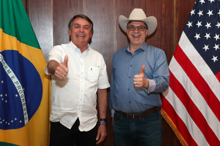 Brazilian President Jair Bolsonaro and US Ambassador to Brazil Todd Chapman at an US independence day celebration in Brasilia in 2020