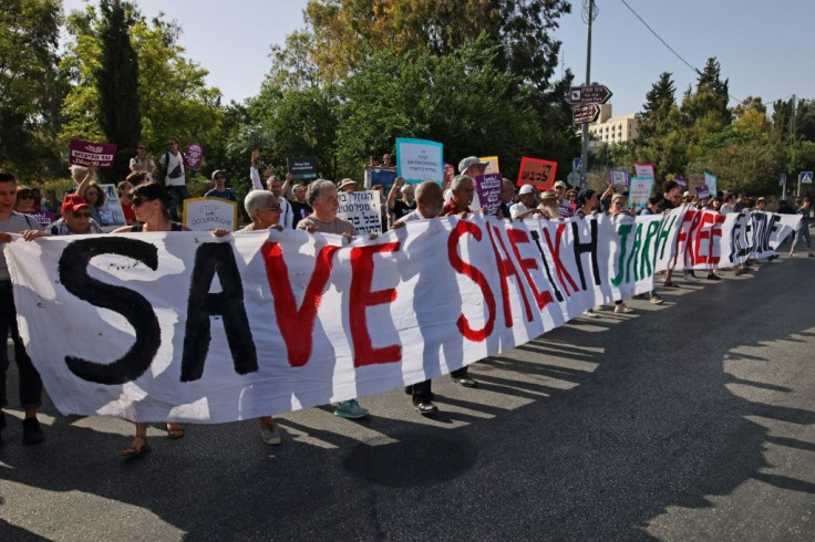 Israeli activists have also protested against  the expulsion of Palestinians from their homes to make way for Jewish settlers in Sheikh Jarrah, here seen in this May 28 photograph