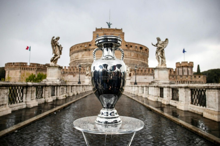 The Euro 2020 trophy on display in Rome, where the competition kicks off on Friday