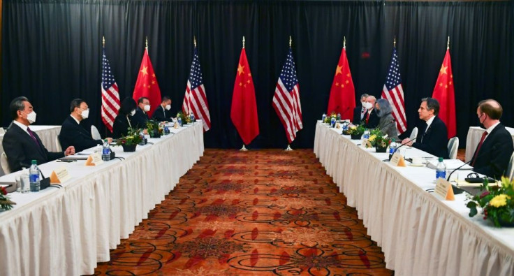 US Secretary of State Antony Blinken, joined by national security advisor Jake Sullivan, speaks while facing senior Chinese official Yang Jiechi in a tense meeting in Anchorage, Alaska in March 2021