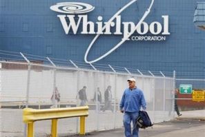 A worker walks out of the Whirlpool plant at the end of his shift in Evansville