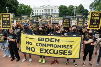 Protesters with the Sunrise Movement rallied in front of the White House against what they say is slow action on infrastructure legislation, job creation and addressing climate change