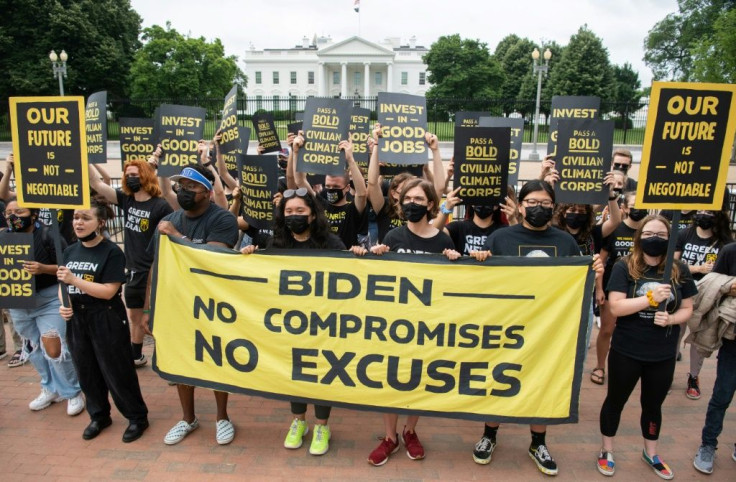Protesters with the Sunrise Movement rallied in front of the White House against what they say is slow action on infrastructure legislation, job creation and addressing climate change