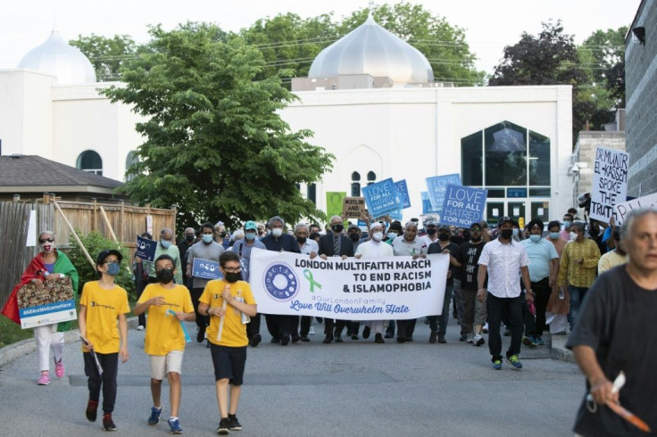 Thousands joined a walk against hatred in London, Ontario on June 11, 2021, five days after members of a Canadian Muslim family were killed when a man 'deliberately' targeted them with his truck