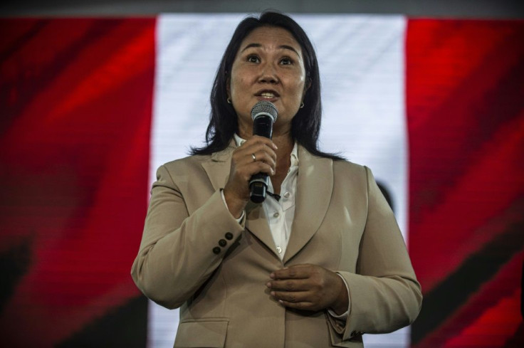 Peruvian right-wing presidential candidate for Fuerza Popular, Keiko Fujimori, delivers a press conference at her party headquarters in Lima on June 10, 2021