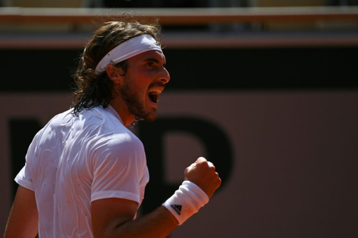 First final: Stefanos Tsitsipas reacts as he beats Alexander Zverev in the semi-final