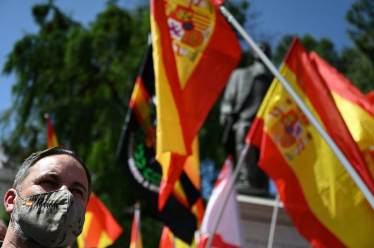 The leader of the far-right party Vox, Santiago Abascal, takes part in the protest