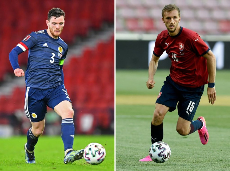 Scotland's Robertson (L) and the Czech Republic's Soucek will be key figures for their teams in Glasgow