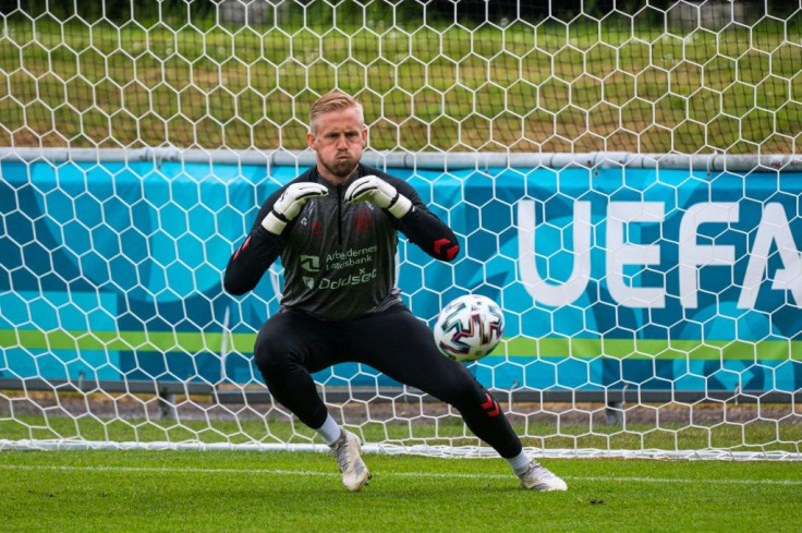 Schmeichel in a training session on Monday
