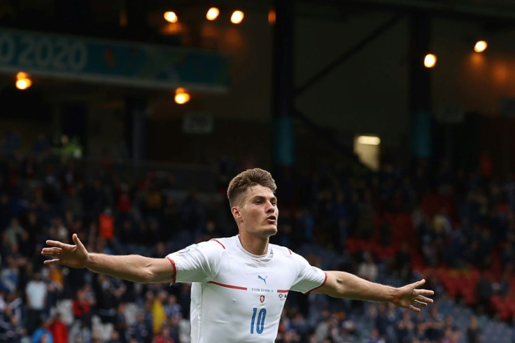 Schick scored an early contender for goal of the tournament