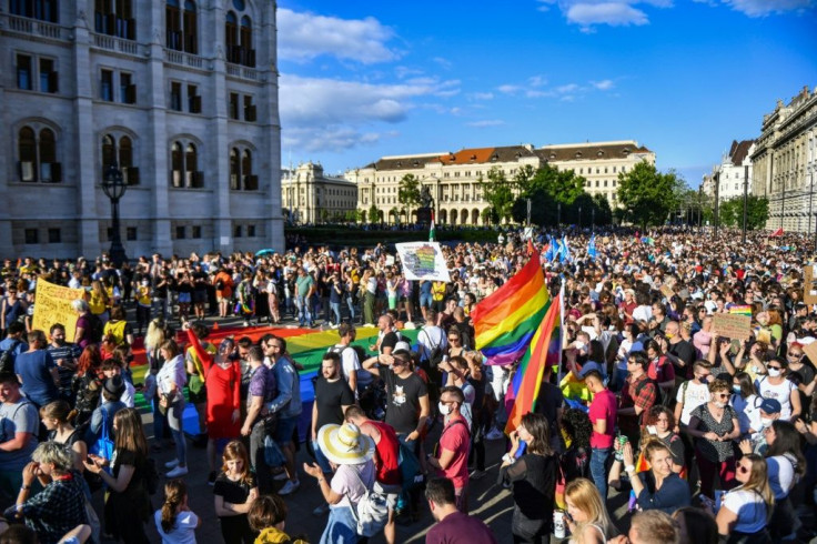 Over 5,000 people rallied outside Hungary's parliament to protest against homophobia and transphobia