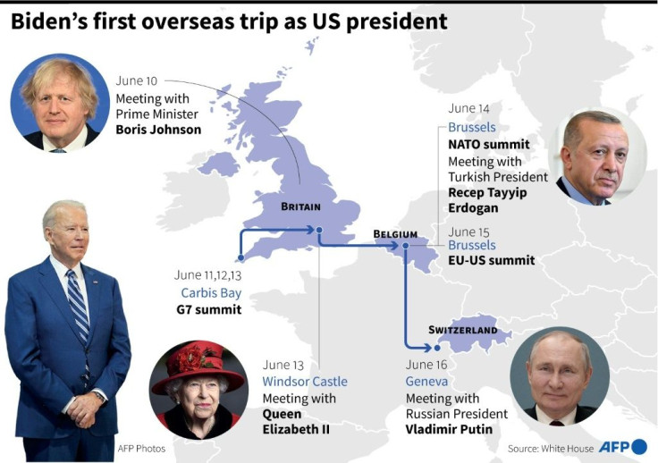 Joe Biden will visit Britain, Belgium and Switzerland in his first foreign trip as US president.