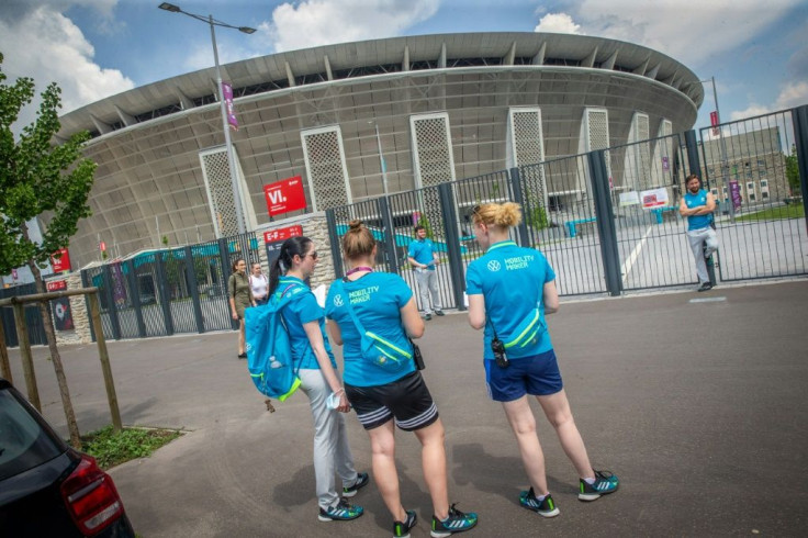 Outside the Puskas Arena in Budapest, which is set to host a full house for Tuesday's Euro 2020 game between Hungary and Portugal