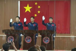 IMAGES  Astronauts who will be blasting off on Thursday for China's first manned mission to its new space station meet the media. The mission will be China's longest crewed space mission to date and the first in nearly five years.