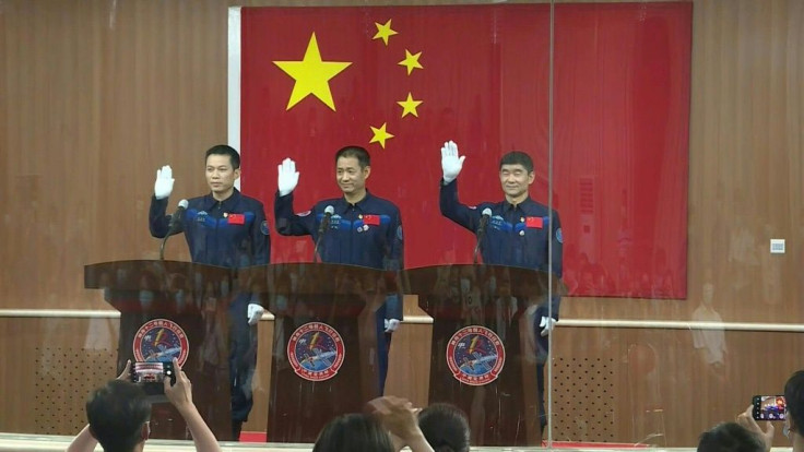 IMAGES  Astronauts who will be blasting off on Thursday for China's first manned mission to its new space station meet the media. The mission will be China's longest crewed space mission to date and the first in nearly five years.