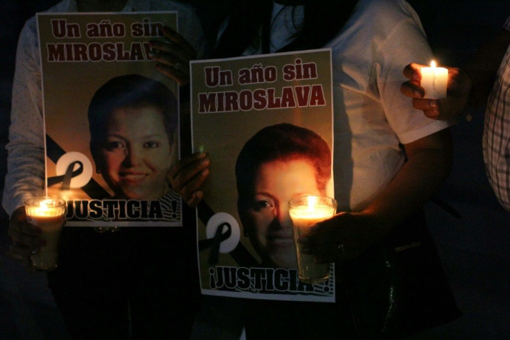 Journalists commemorate the one-year anniversary of reporter Miroslava Breach's death in Ciudad Juarez, Mexico in March 2018