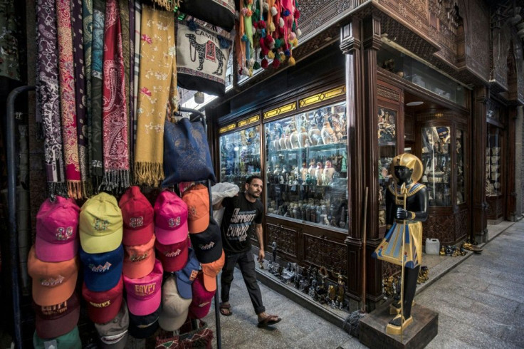 A shop selling replicas of ancient Egyptian statuettes, figurines, and canopic jars at the Khan el-Khalili bazaar area in Cairo