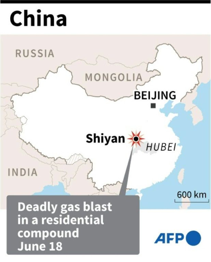 Map of China locating Shiyan where dozens have died in a gas blast in a residential compound Friday