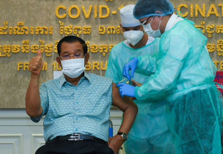 Cambodian Prime Minister Hun Sen is vaccinated against Covid-19 in Phnom Penh in March
